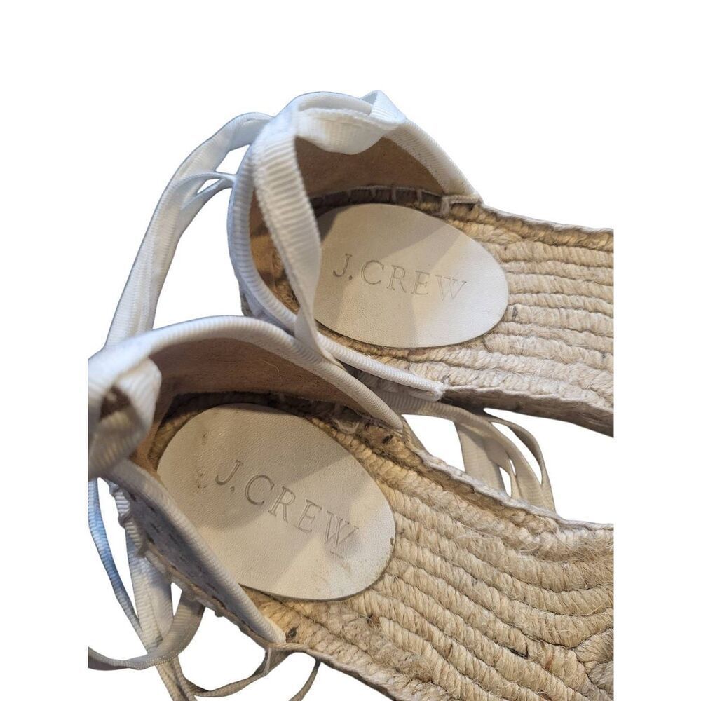 J. Crew Sandals Women's 8 White Eyelet Tie Lace Up Espadrille Flatform Summer - Picture 4 of 6